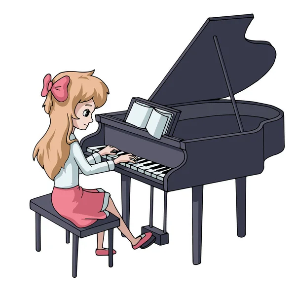 Nettes Cartoon Mädchen Spielt Klavier Junge Pianistin Musikstunde Dekorationselement Für — Stockvektor