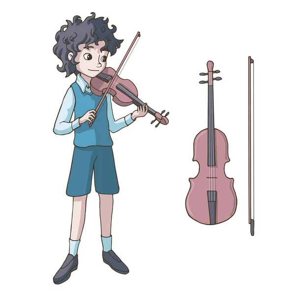 Bonito Rapaz Dos Desenhos Animados Tocar Violino Elemento Decoração Para — Vetor de Stock