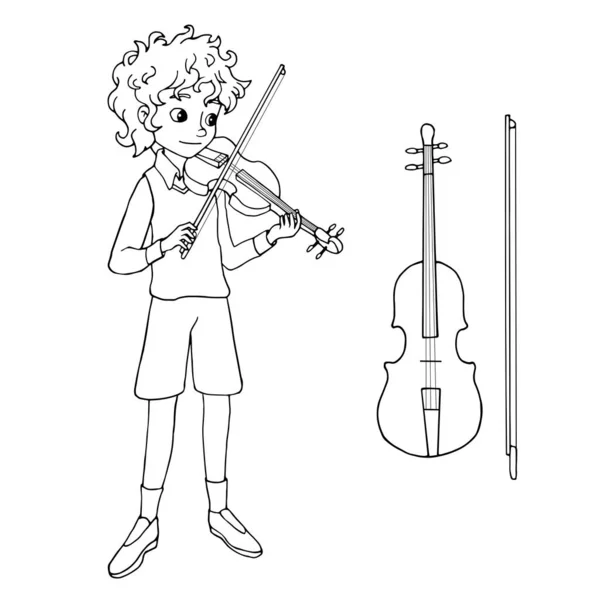 Bonito Rapaz Dos Desenhos Animados Tocar Violino Elemento Decoração Para —  Vetores de Stock