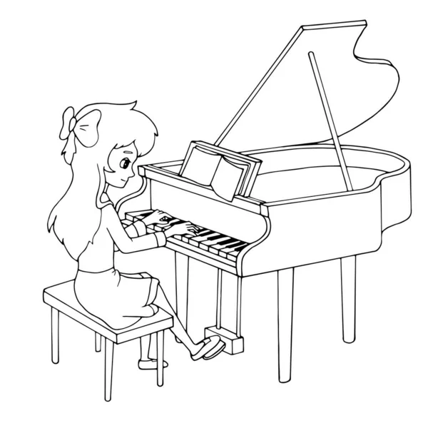 Bonito Desenho Animado Menina Tocando Piano Jovem Pianista Lição Musical — Vetor de Stock