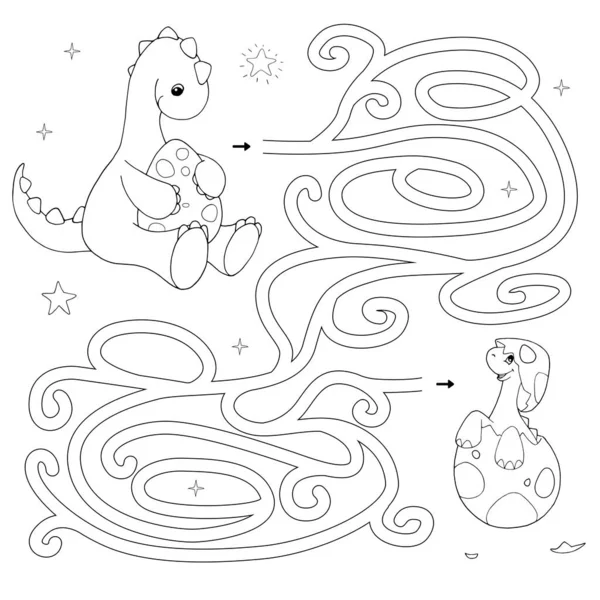 Labirynt Gra Labirynt Dla Dzieci Pomoc Cute Dinozaur Kreskówki Znaleźć — Wektor stockowy