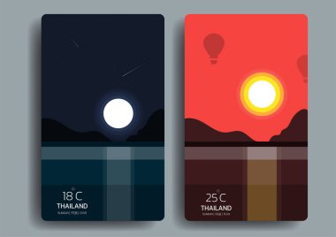 Minimalist gece ve gece manzara illüstrasyon