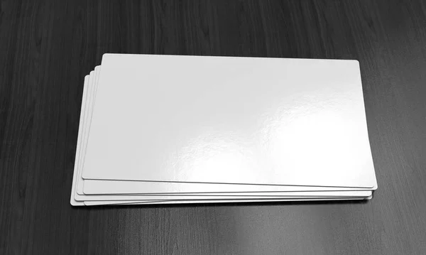 Kartvizitler siyah ahşap arka planda. 3d illüstrasyon