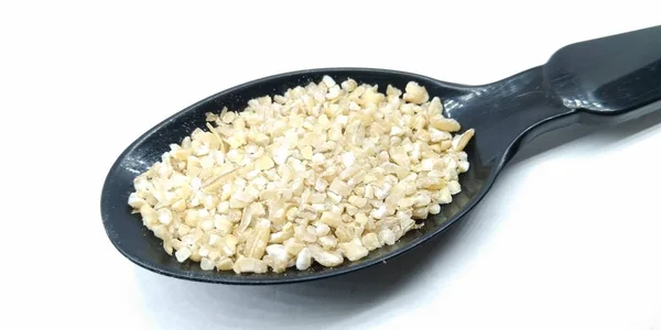 Picture Split Wheat Black Spoon — Stock Photo, Image