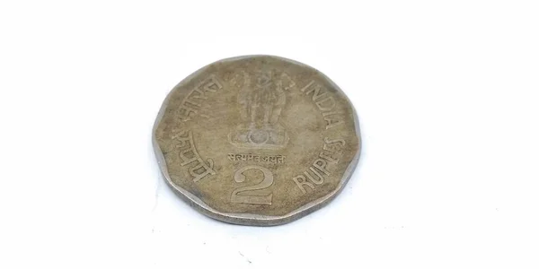 Μια Εικόνα Του Νομίσματος Δύο Ρουπία Απομονώθηκε Λευκό Φόντο — Φωτογραφία Αρχείου
