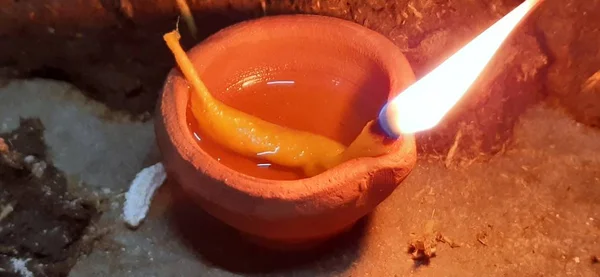 Vacker Brinnande Lampa Diwali Festival Indien — Stockfoto