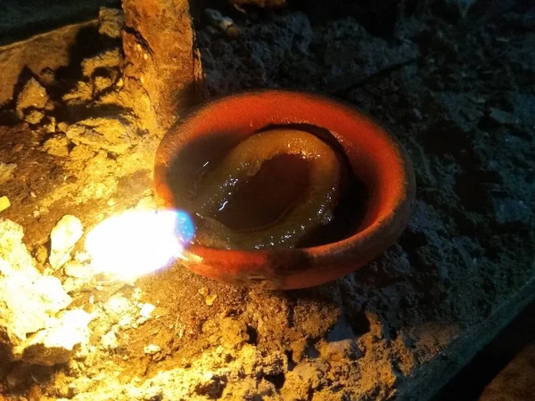 Velas Acesas Por Ocasião Deepavali Festival Hindu Luz Com Foco — Fotografia de Stock