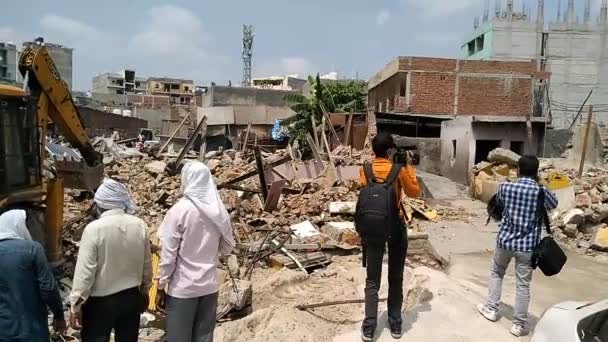 Utter Pardesh India Bangunan Ilegal Yang Dihancurkan Oleh Pemerintah India — Stok Video