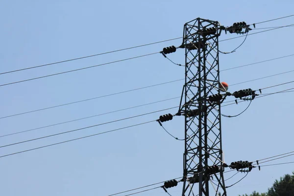 Poteaux Électriques Haute Puissance Dans Zone Urbaine Reliée Réseau Intelligent — Photo