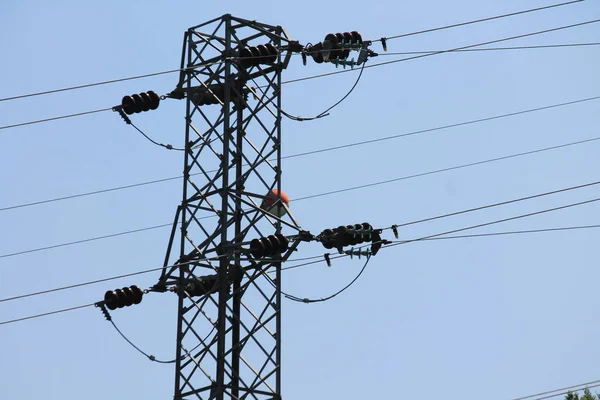 Hochspannungsmasten Stadtgebiet Die Das Intelligente Stromnetz Angeschlossen Sind Energieversorgung Energieverteilung — Stockfoto