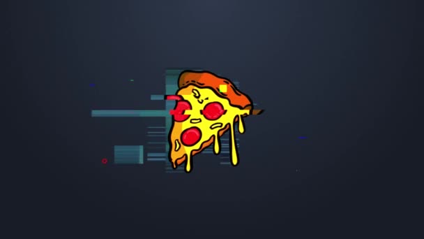 Dall Effetto Glitch Nasce Simbolo Della Fetta Pizza Poi Spegne — Video Stock