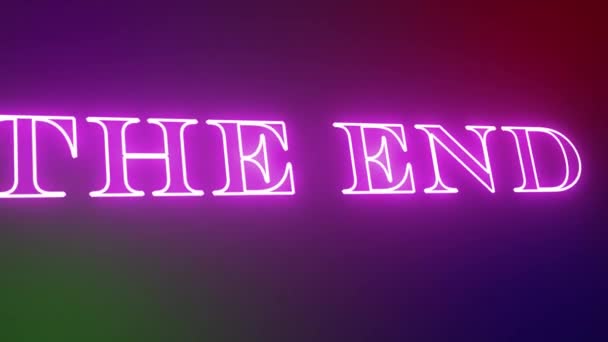 Het Einde Neon Teken Licht Gloeit Banner Achtergrond Tekst Het — Stockvideo