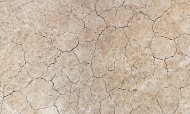 Zemin, kuraklık ve ölüm kavramına sahip arka plan veya grafik tasarımı için üst görünümde çatlaklar var..