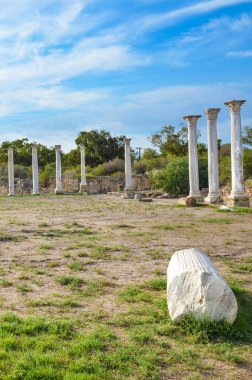 Kuzey Kıbrıs'ta Salamis harabelerine ait güzel mermer sütunlar grubu. Salamis önemli antik Yunan şehir devleti oldu. Günümüzde popüler turistik