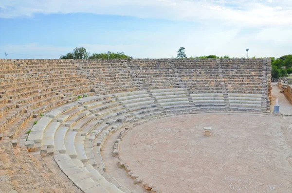 Well preserved ruins of ancient outdoor theatre in Cypriot Salamis, Turkish Northern Cyprus. Salamis was a significant Greek city-state. Nowadays popular tourist attraction
