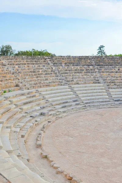 Tribune of the ancient outdoor theatre that was part of Antique Greek city-state Salamis. The archeological site is located near Famagusta, Turkish Northern Cyprus. Popular tourist attraction