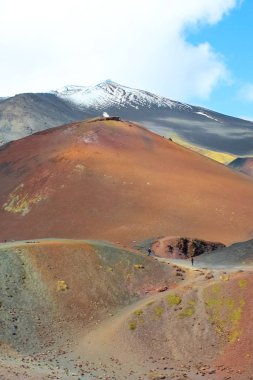 Etna yanardağ ı ve İtalyan Sicilya'da bitişik Silvestri kraterler dikey bir fotoğraf yakalanan. Hasarlı volkanik manzara popüler bir turistik olduğunu. Dağın en tepesinde kar