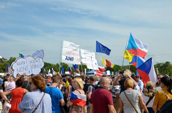 Praga, República Checa - 23 de junio de 2019: multitud de personas protesta contra el Primer Ministro Babis y el Ministro de Justicia por Letna, plan Letenska. Manifestación pidiendo dimisión. Democracia, protesta — Foto de Stock