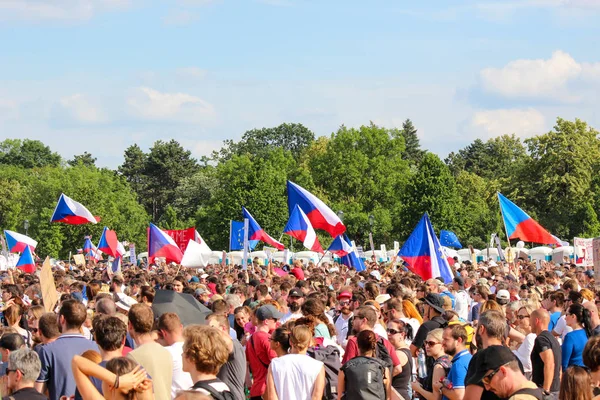 Prag, Çek Cumhuriyeti - 23 Haziran 2019: Letna, Letenska planı üzerinde Başbakan Babis ve Adalet Bakanı karşı protesto halk kalabalık. İstifa çağrısı nda bulunan gösteri. Demokrasi, protesto