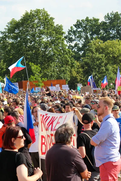 Praga, República Checa - 23 de junio de 2019: multitud de personas protesta contra el Primer Ministro Babis y el Ministro de Justicia por Letna, plan Letenska. Manifestación pidiendo dimisión. Democracia, protesta — Foto de Stock