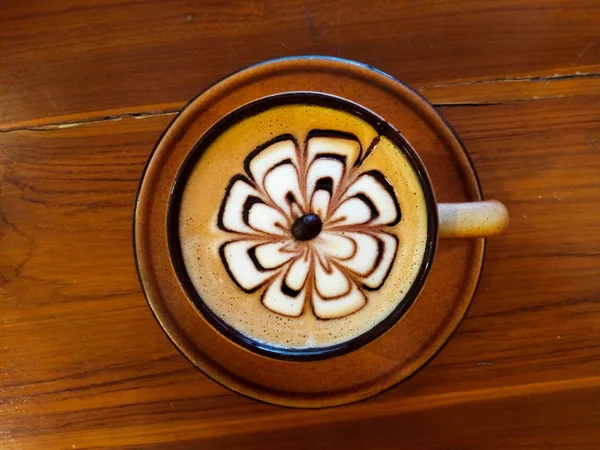 Koffie Met Warme Rich Latte Art Het Schuim Top Koffie — Stockfoto