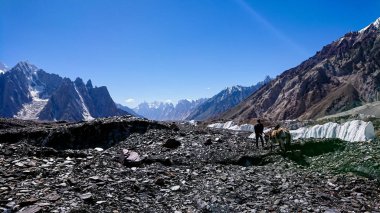 Masherbrum dağ tepe Goro II kampında bir sabah, K2 Base Camp, Pakistan.