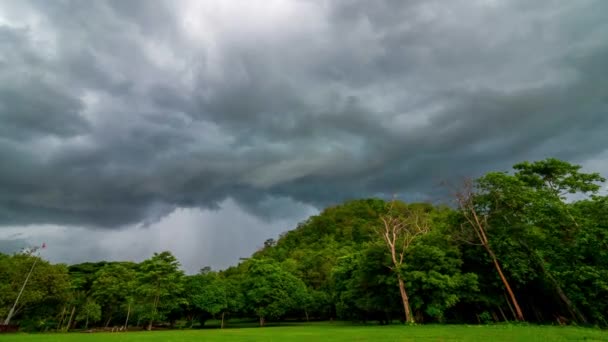 Cumulonimbus Sturmwolken Über Bäumen Und Laub Berg — Stockvideo