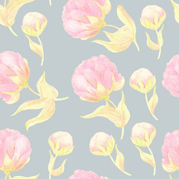 Watercolor seamless bouquet of peonies. Beautiful pattern for decoration and design. Fashionable print. Exquisite drawing watercolor sketches of a flower.