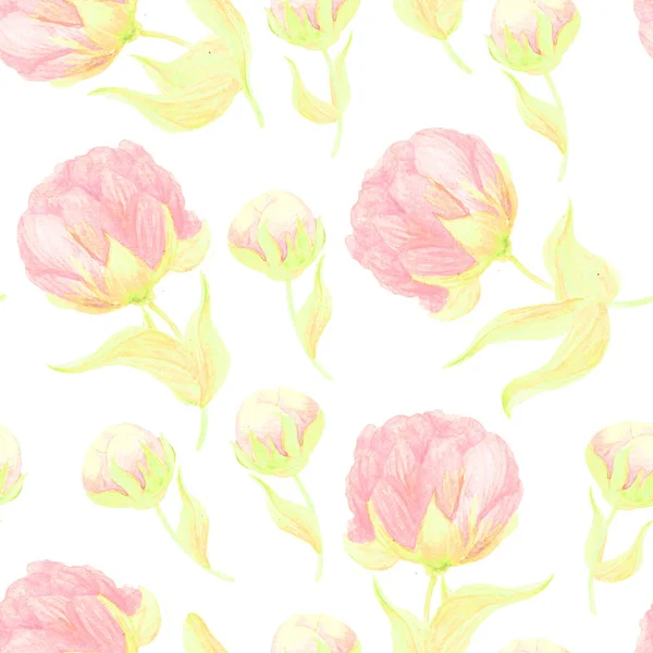 Watercolor Seamless Bouquet Peonies Beautiful Pattern Decoration Design Fashionable Print — Stock Photo, Image