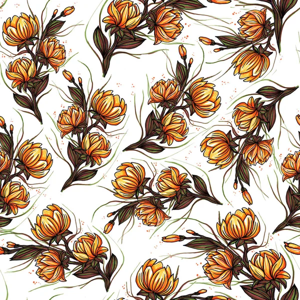 Belle Big floraison fleurs de lys botanique design de motif sans couture pour la mode, tissu, et toutes les impressions sur la couleur de fond orange rétro — Photo