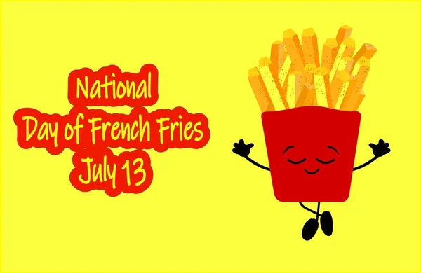 Fry Day vector nacional francés. Cubo con iconos de papas fritas. Comida de vacaciones americana. Día Nacional de la Libertad Francesa 13 de julio. Día importante . — Archivo Imágenes Vectoriales