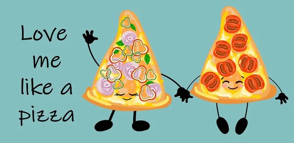 Dos pájaros. Amantes de la pizza. Cartel para el festival de pizza . — Vector de stock