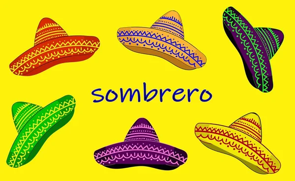 Sombrero hatt set. Vektor design Sombreroholiday festlig — Stock vektor