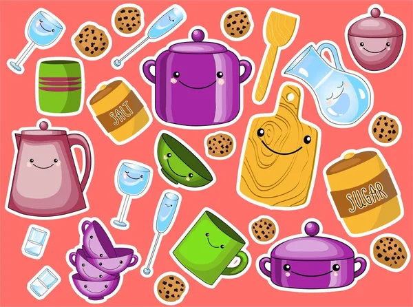 Conjunto vectorial de cocina infantil y dibujos de cocina iconos en estilo doodle — Vector de stock