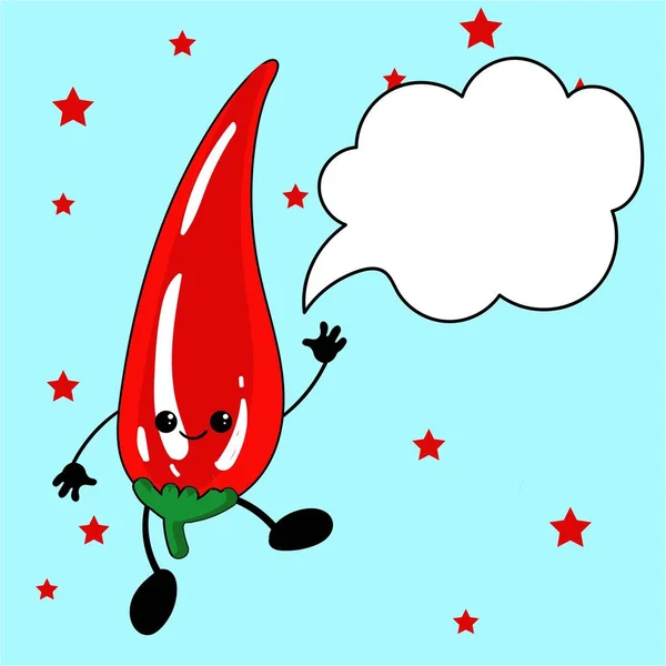 卡通卡瓦伊食品 - 热辣椒在白色背景，卡片或海报模板与文本，明亮的颜色，可爱的微笑字符。矢量平面插图 — 图库矢量图片