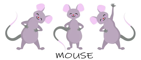 Różne postacie myszy w pozach. Mysz zwierzę, szczur gryzoni. Ilustracja wektor wesoły.. — Wektor stockowy