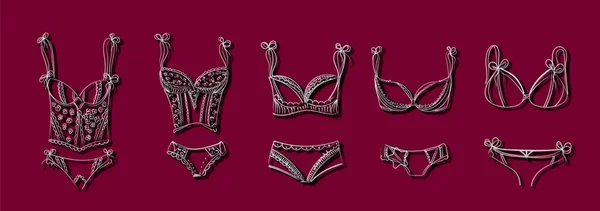 Fehérnemű, melltartó, divat. gyönyörű nő szervek bikini vektor illusztráció EPS 10. — Stock Vector