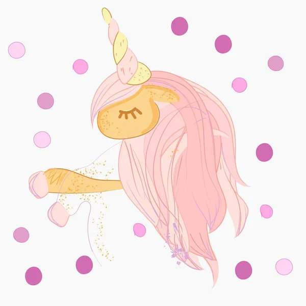 Cute kartun kecil kuda bayi putih dengan rambut merah muda, indah karakter putri poni, vektor ilustrasi terisolasi di white.Magic bayi unicorn lucu, putri kecil saya kutipan poster, kartu ucapan, v - Stok Vektor