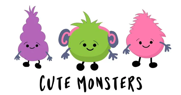 Schattige monsters op een witte achtergrond. Kinder illustratie voor posters, notebooks en briefpapier. sticker voor afdrukken op kleding. Halloween karakters grappig. — Stockvector