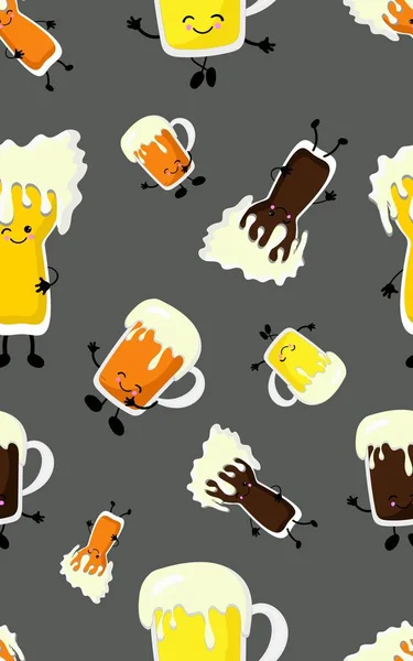 Cartoon cute strony rysowane Beer fest bezproblemowy wzór. Kolorowe z dużą ilością tła obiektów. Niekończący się zabawny wektor ilustracji. — Wektor stockowy