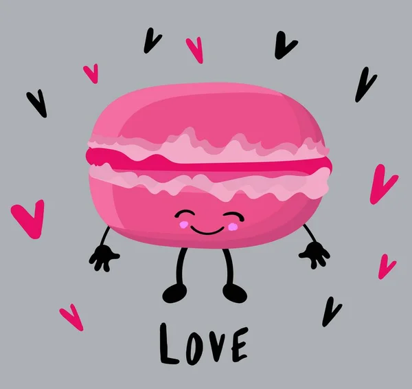 Süßer Makronenkuchen. Grußkarte mit der Aufschrift Liebe.. — Stockvektor