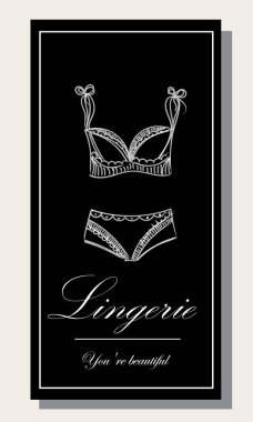 Logo and seamless pattern for Fashionable women's lingerie collection, vector illustration sketch. BRAND STYLE of women's lace underwear, panties, bras, corsets, bodies, garters, stockings, pajamas,. clipart