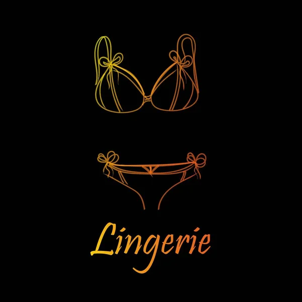 Collezione di lingerie alla moda per donne, illustrazione di schizzo vettoriale. Logo della biancheria intima di pizzo delle donne, mutandine, reggiseni, corsetti, corpi, giarrettiere, calze, pigiami ,. — Vettoriale Stock