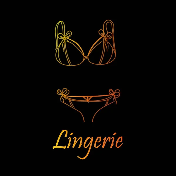 Colección de lencería de moda para mujeres, ilustración de bocetos vectoriales. Logo de ropa interior de encaje para mujer, bragas, sostenes, corsés, cuerpos, ligas, medias largas, pijamas ,. — Archivo Imágenes Vectoriales