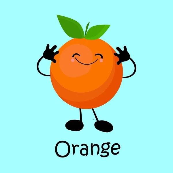 Laranja Caráter de desenho animado fruta bonito isolado no vetor de fundo branco. Engraçado positivo e amigável ícone de rosto de emoticon laranja. Feliz sorriso cartoon face food, mascote de frutas cômicas — Vetor de Stock