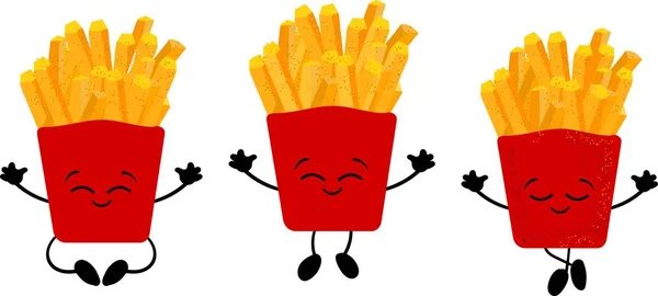 Vector Potatoes Pommes frites in rotem Karton Package Box Isoliert auf weißem Hintergrund. Fast Food — Stockvektor