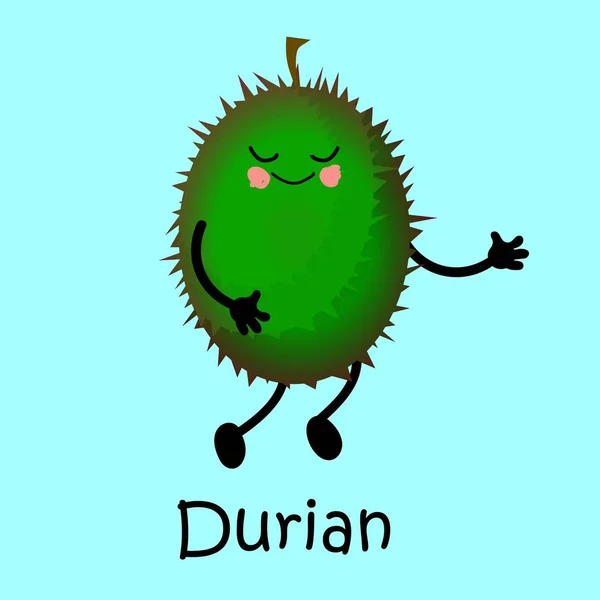 Fruits de durian tropicaux. caractère avec un visage et un sourire. Carte pour enseigner aux enfants. Aliments sains et sains . — Image vectorielle