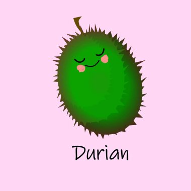 Çocukları eğitmek için Durian Meyve komik karakterler. Kart güzel ve parlak. Sağlıklı gıda..