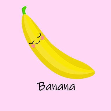 Muz. Çocukları eğitmek için komik meyveler. Kart güzel ve parlak. Sağlıklı gıda..