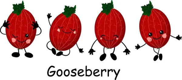 Gooseberry. koleksi pose karakter. Berry dengan wajah, tangan dan kaki. Buah. .. - Stok Vektor